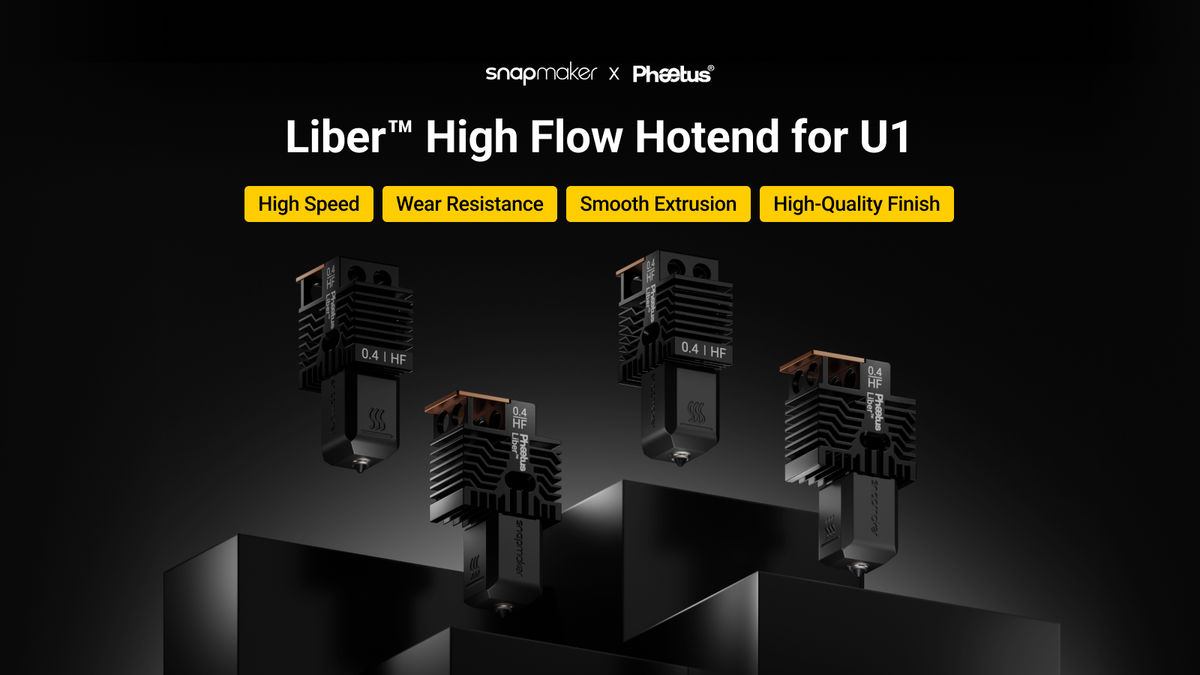 Snapmaker and Phaetus promotional image showing Liber High Flow Hotend assemblies for the U1.