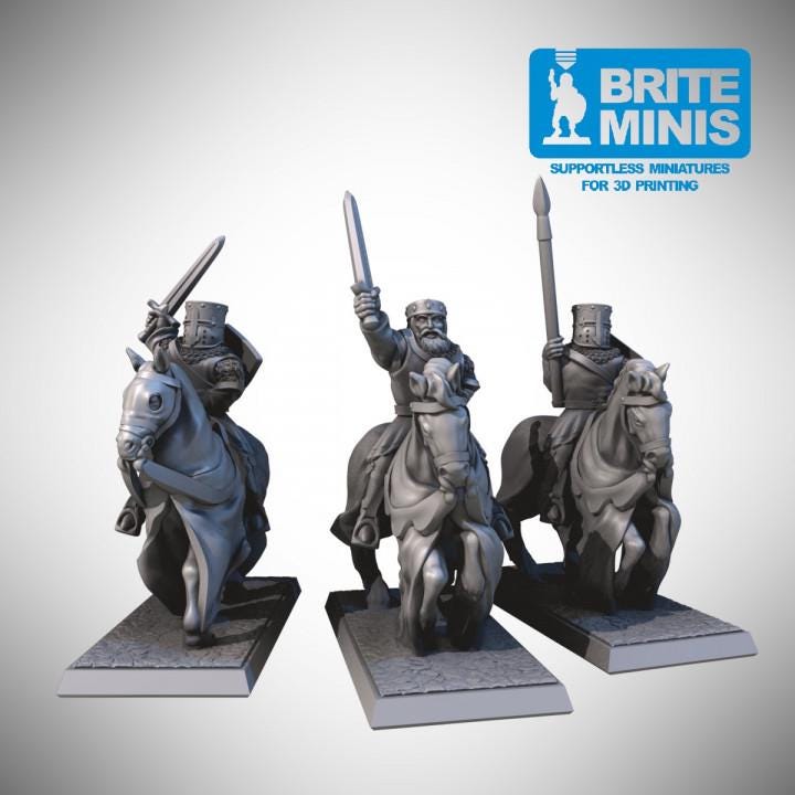 Mounted Knight Miniatures Pack of 3 Old School Cavalry for D&D DnD TTRPG – Gray PLA, Brite Minis