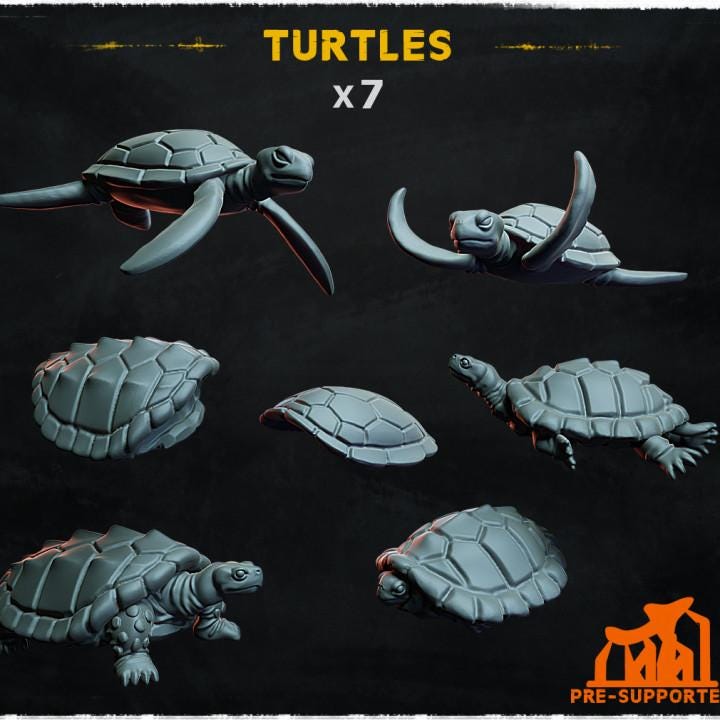 7pc Turtles (Basing Bits 1.0) 28mm/32mm TTRPG Fantasy Aquatic Wargaming Basing Materials Sea Creature Miniature Oceanic Scenery ElementsZbW