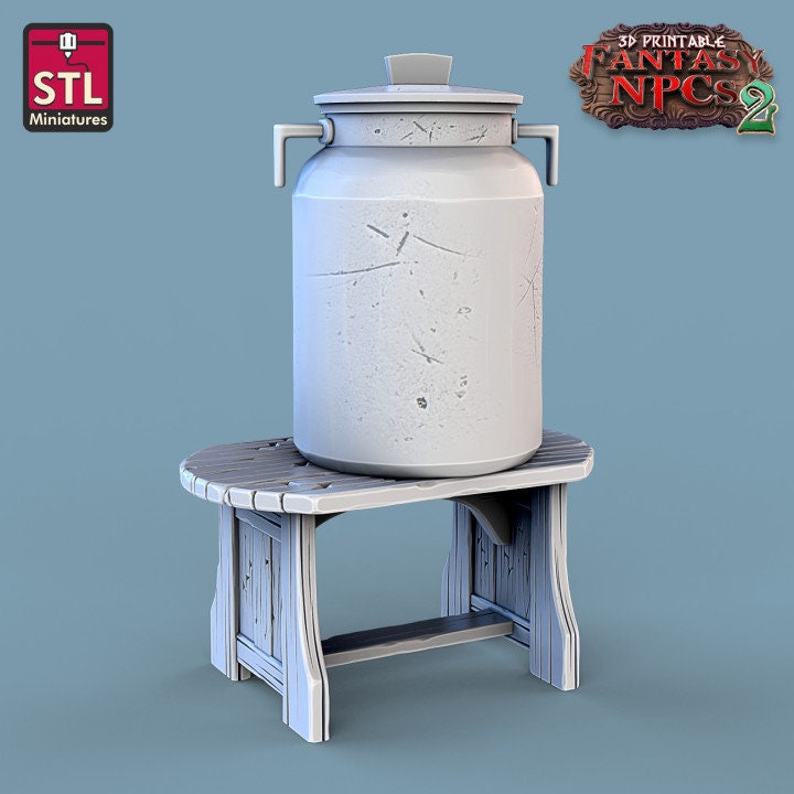 Milk Man Set, Milk Vendor, DnD Market, Dungeons and Dragons, Cart Miniature, TTRPG Fantasy, 28mm 32mm Scale, Townsfolk, Market Stall Mini