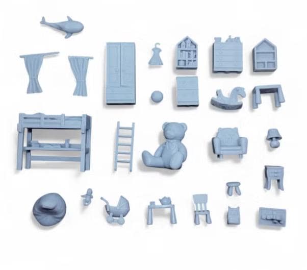 Childrens Room Miniature Set 28mm/32mm Scale Miniatures Fantasy RPG DnD Diorama Scatter Figurines Teddy Rocking Horse Miniature Scenery - TF