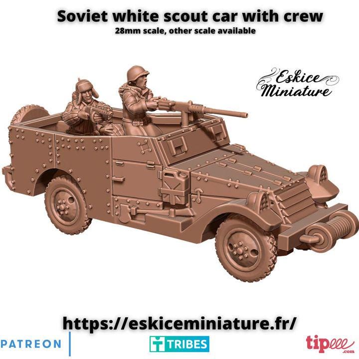 Soviet White Scout Car WW2 – 15mm 20mm 28mm 32mm 1 35 Scale – Armored Recon Vehicle – Eskice Miniature
