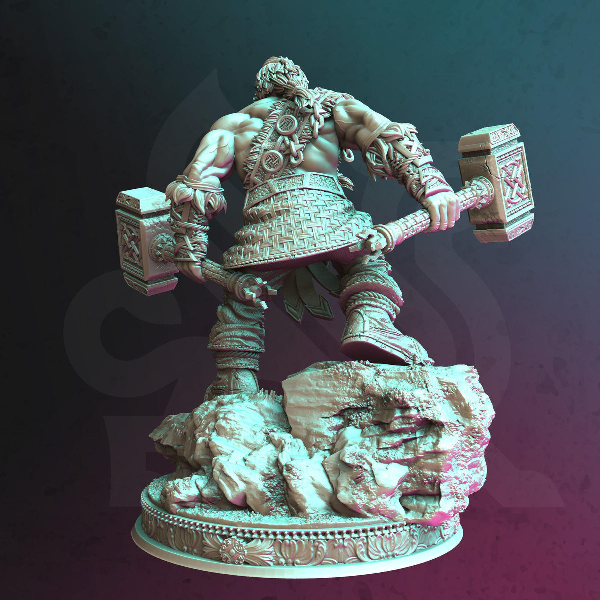A Barbaric Dwarf Armed with Two Powerful Hammers for DnD Dungeons and Dragons 28mm/32/38mm