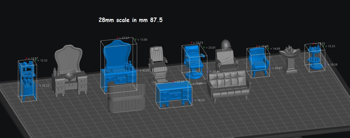 Hairdresser Salon Miniature Set 28mm/32mm Miniature Scatter Scenery Chair Furniture Miniatures for Diorama Tabletop RPG Games