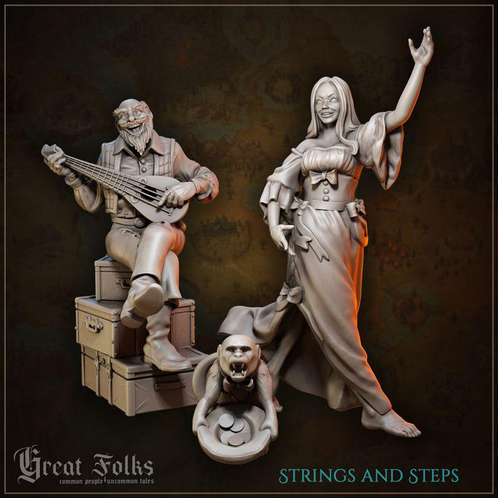 Strings and Steps DnD Dungeons and Dragons 28mm/32mm Townsfolk NPCs Musician and Dancer Miniature Villagers Entertainers Scatter Terrain