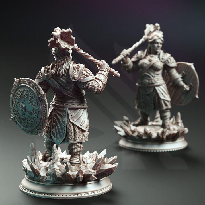 Dwarf War Cleric DnD Dungeons and Dragons 28mm/32mm TTRPG Fantasy Wargame Miniature DnD 5e Pathfinder Kilda Swordreign Female Dwarf Warrior