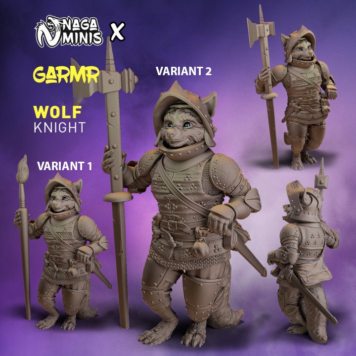 Wolf Folk Knight Miniature DnD Dungeons and Dragons 28mm/32mm DnD Knight Warrior NPC TTRPG Fantasy Wargame Fighter Wolf Monster DnD