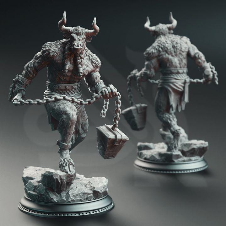 3pc Minotaur Warriors Beast men DnD Dungeons and Dragons 28mm/32mm TTRPG Fantasy Wargame Miniature DnD 5e Pathfinder Beast Powerful Opponent