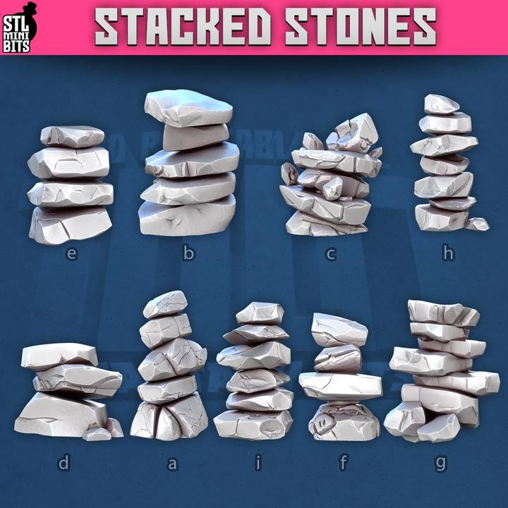 20pc Mix of Stacked Stones for Dungeons and Dragons 28mm/32mm Basing Bits DnD Terrain Scenery Scatter D&D TTRPG Mini Basing Material - STL