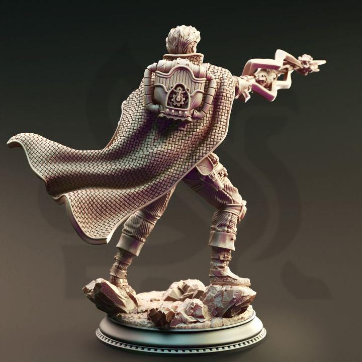 Human Artificer Gunslinger Dungeons and Dragons Fantasy Steampunk Warrior Mini TTRPG Miniature Painting Pathfinder 5e DnD Darian - DmS
