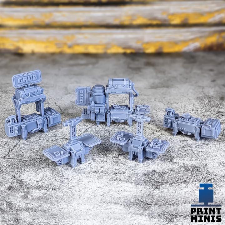 Street Food Court 28mm/32mm Scenery Kit TTRPG Wargame Scatter Terrain Food Vendor Sci-fi Merchant Scenery Shop Scatter
