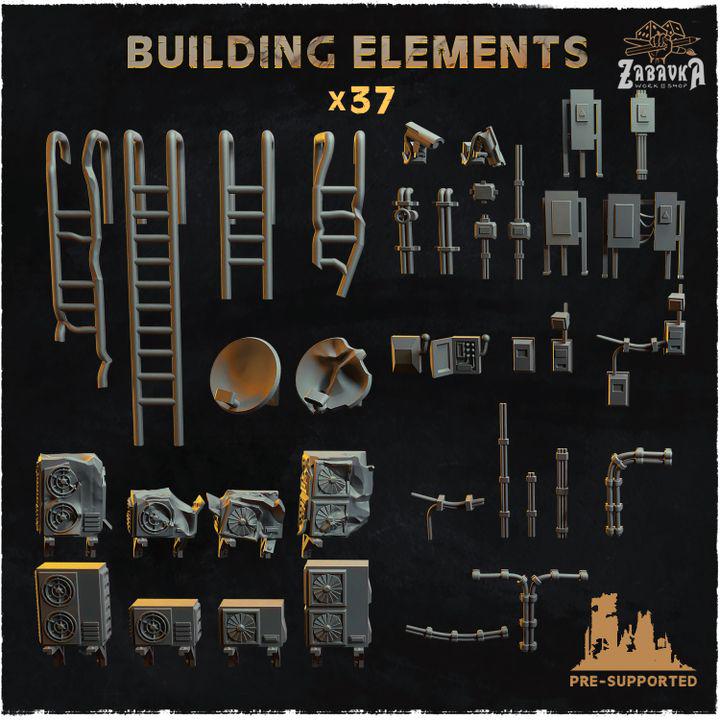 37pc Building Elements (Basing Bits 2.0) 28mm/32mm Industrial Wargaming Basing Infrastructure Electrical Scatter Destroyed Building Basing