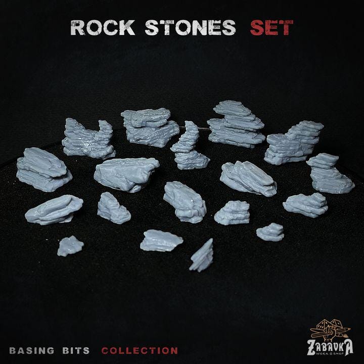 19pc Rock stones for Dungeons and Dragons 28mm/32mm Basing Bits DnD Scatter Terrain Scenery Scatter D&D TTRPG Mini Basing Material - ZbW