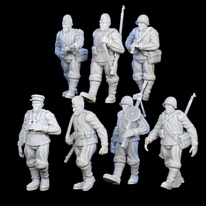 7pc Patrolling Soldiers WWII for TTRPGs 15mm/25mm/28mm/32mm WW2 Soldiers Soviet Union Russia Army men Wargame Miniature Soldiers