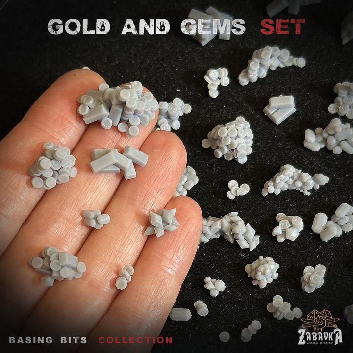 53pc Gold and Gem Miniature Scatter Scenery DnD Dungeons and Dragons 28mm/32mm TTRPG Wargame Basing Bits Treasure Miniatures Gold CoinsZbW