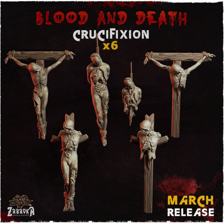 6pc Crucifixion - Blood and Death Basing Bits | 28mm/32mm Scale Basing Materials | Dystopian Fantasy Wargaming Miniatures Macabre ScatterZbW