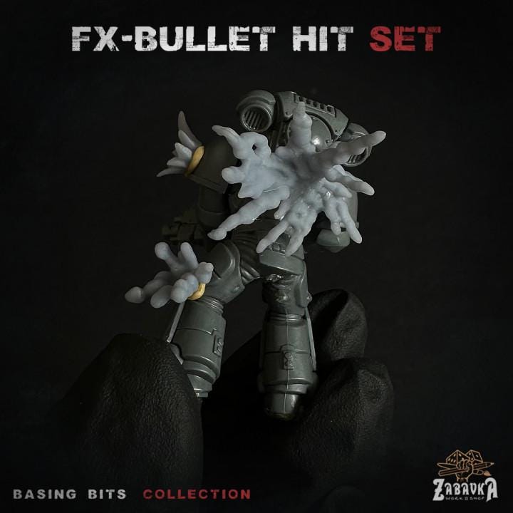 12pc FX-Bullet Hit - Basing Bits 28mm/32mm TTRPG Wargaming Battlefield Scenery Blood Splatter Miniatures FX Elements Gunfire SceneryZbW