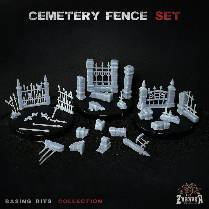 40pc Cemetery Fence for Dungeons and Dragons 28mm/32mm Basing Bits DnD Scatter Terrain Scenery Scatter D&D TTRPG Mini Basing Material - ZbW