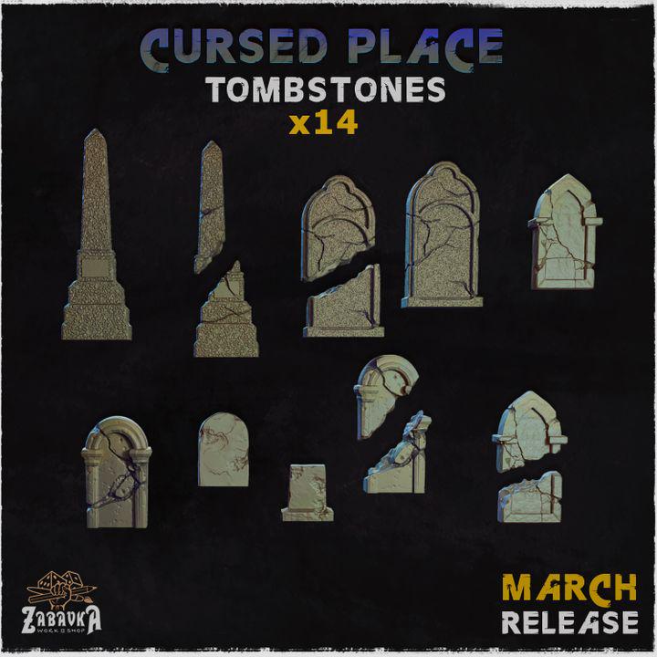 14pc Tombstone Miniatures for DnD Dungeons and Dragons 28mm/32mm Cemetery Figurines Ruined graveyard TTRPG Fantasy Wargame ScatterZbW