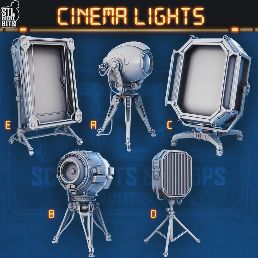 Cinema Lights SciFi Bits for Dungeons and Dragons 28mm/32mm Basing Bits DnD Terrain Scenery Scatter D&D TTRPG Mini Basing Material - STL