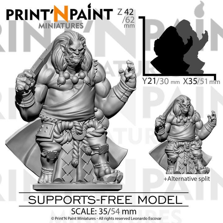 Samurai Oni – Fantasy Demon Warrior Miniature – 28mm 32mm 35mm Scale – Tabletop RPG Figure for DnD & Pathfinder – Gray PLA –PnP