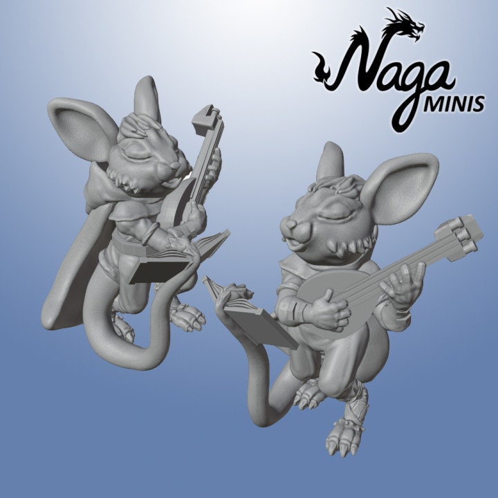 Jerbeen Bard Miniature DnD Dungeons and Dragons 28mm 32mm Mousefolk DnD Scale Fantasy RPG Miniatures for Tabletop Games
