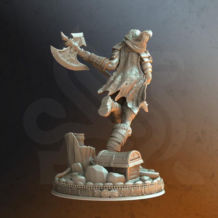 Barbarian Pinup Dungeons and Dragons Mini RPG Tabletop Miniature DnD Painting Pathfinder 5e DnD Female Warrior Pinup Aedre the Angry - DmS