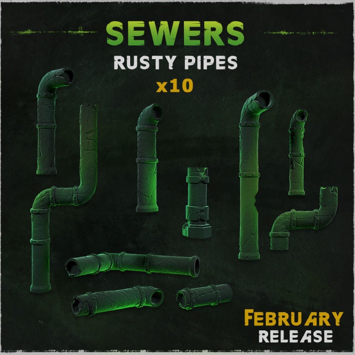 10pc Rusty Pipes DnD Dungeons and Dragons 28mm/32mm Scatter Terrain Basing materials and bits Small Terrain Fantasy RPG Wargame Underground