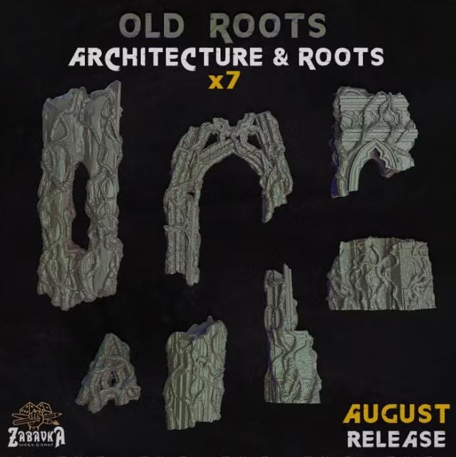 7pc Gothic Forest Architecture Roots Basing Bits DnD Dungeons and Dragons 28mm/32mm Terrain Pipe Miniatures Fantasy TTRPG Wargame Terrain