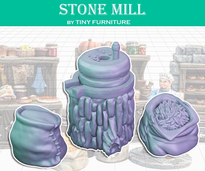 3pc Stone Mill Miniature Scatter Set DnD Dungeons and Dragons 28mm/32mm Stone Mill Bag Miniatures Tabletop Props and terrain for D&D