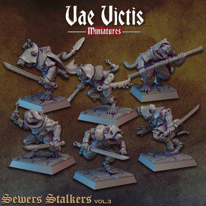 6pc Rat Fighters V3 Sewer Stalker Miniatures for DnD Dungeons and Dragons 28mm/32mm Scale TTRPG Fantasy Wargame Minis Wargame Warriors