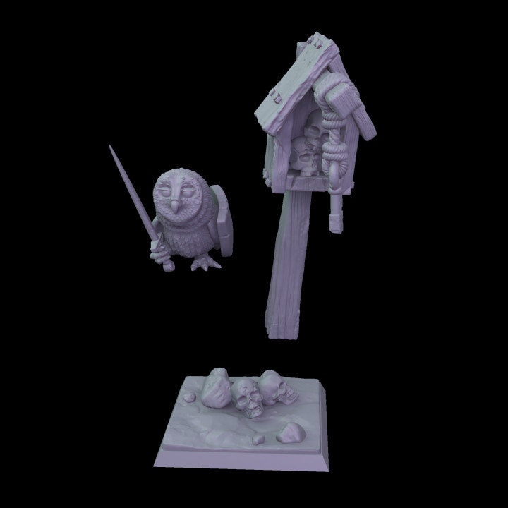 Owl Knight Figurine, DnD, Dungeons and Dragons, Birdhouse Miniature, RPG, Tabletop - Tiny Furniture