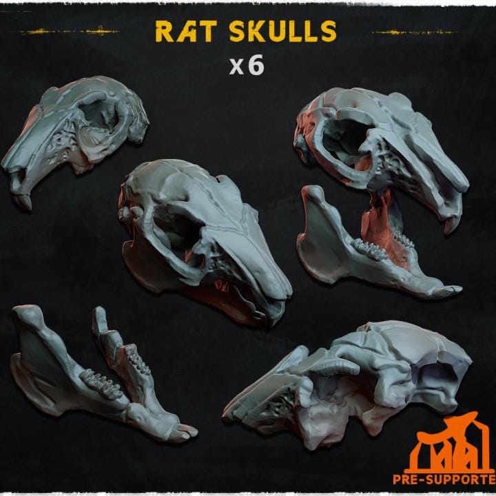 6pc Giant Mutant Rat Skull (Basing Bits 1.0) 28mm/32mm TTRPG Abandoned Fantasy Basing Macabre Rodent Skull Scatter Skaven Scenery ZbW