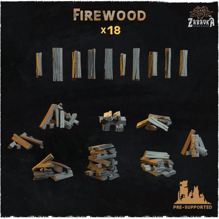 18pc Firewood (Basing Bits 2.0) 28mm/32mm Scale Basing Materials Rustic Campfire Miniatures Wooden Elements DnD Camping SceneryZbW