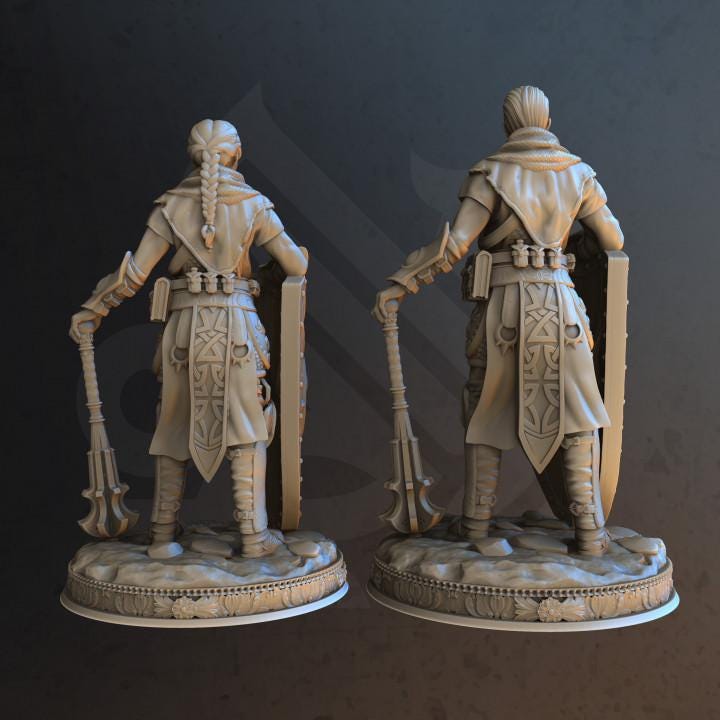 2pc Knights of the Dawn Dungeons and Dragons 28mm/32mm/38mm Mini RPG Tabletop Miniature DnD Painting Pathfinder 5e DnD Arkeus & Arkina - DmS
