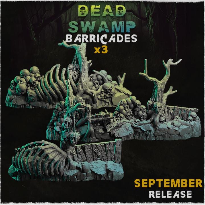 3pc Dead Swamp Barricades for DnD Dungeons and Dragons 28mm/32mm RPG Terrain Miniature Scenery Skull Miniatures Trees Forest MiniaturesZbW