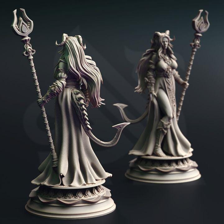 Tiefling Moon Cleric Miniature 28mm/32mm TTRPG Wargame Figurine Female Priest NPC 5e DnD