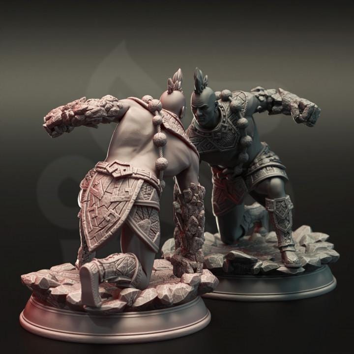 Earth Genasi Brawler - Markus Craghand | 28mm/32mm/38mm TTRPG Fantasy Battle Wargaming Barbarian NPC Fighter Boxer Miniature