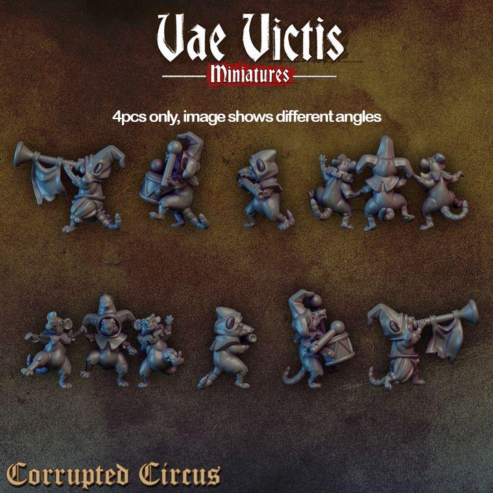 4pc Rat Marching Band Miniatures DnD Dungeons and Dragons 28mm/32mm TTRPG Fantasy Wargame Circus Entertainers Ratfolk Mini Cute Figurines 5e
