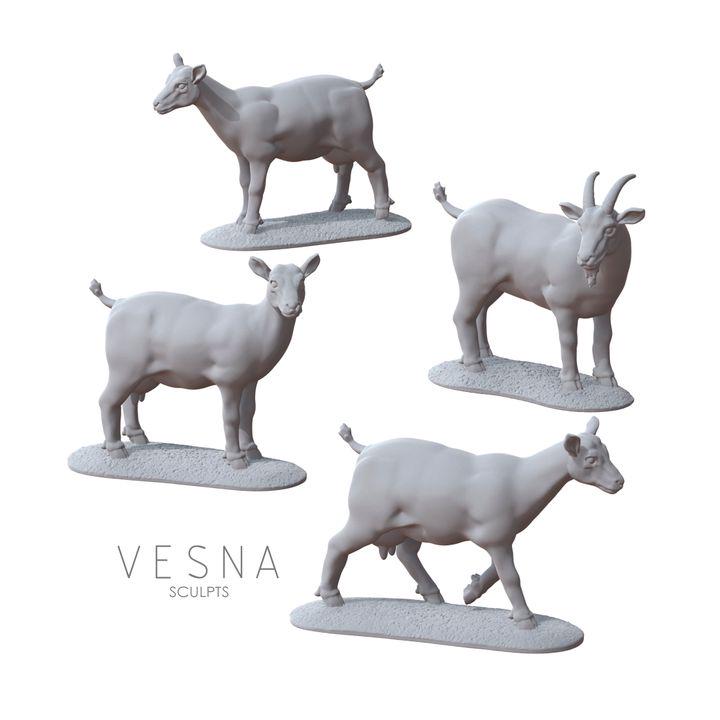 4pc GOATS PACK Miniatures DnD Dungeons and Dragons DnD Scatter Terrain 28mm/32mm Farm Animal Miniatures Goat Figurines - VS