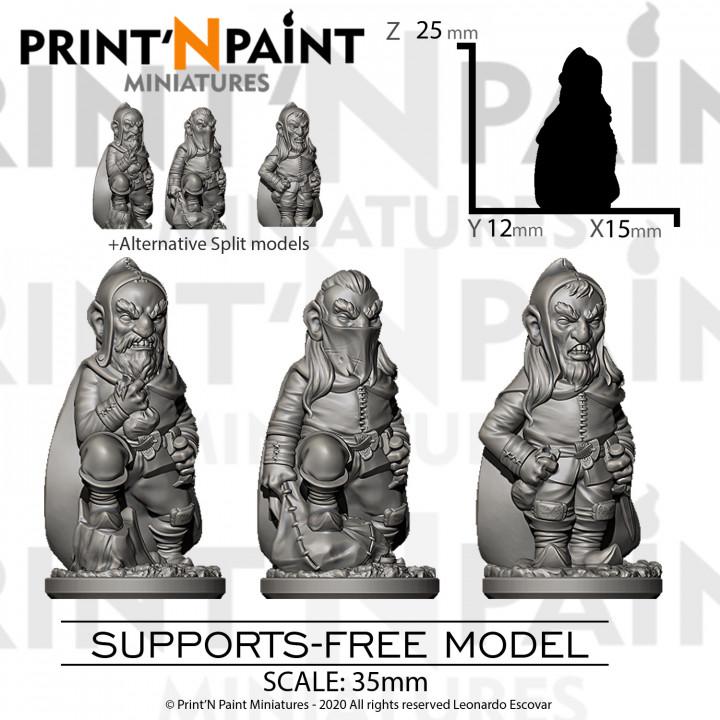 3pc Gnome Thieves – Fantasy Miniature Set – 28mm 32mm 35mm Scale – Tabletop RPG Figures for DnD & Pathfinder – Gray PLA 3D Printed –PnP
