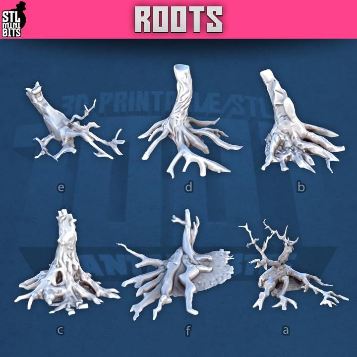 6pc Tree Roots for Dungeons and Dragons 28mm/32mm Basing Bits DnD Scenery Scatter D&D TTRPG Mini Basing Material Forest Terrain - STL