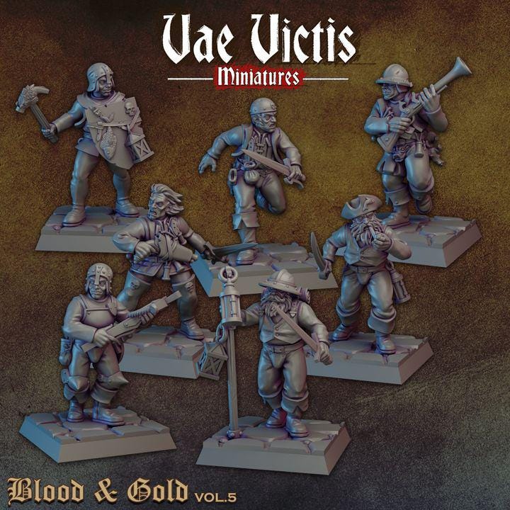 7pc Human Mercenaries for DnD Dungeons and Dragons 28mm/32mm Scale Blood & Gold Vol.5 TTRPG Fantasy Wargame human fighters Wargame Warriors