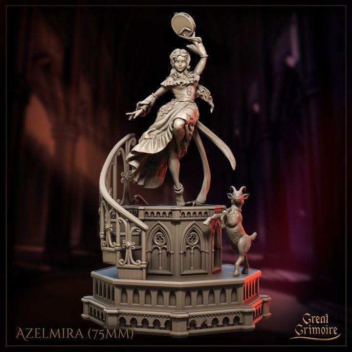 Dancing Female and her Goat Miniature Entertainer for Dungeons and Dragons 28mm/32mm/75mm TTRPG Azelmira - GG