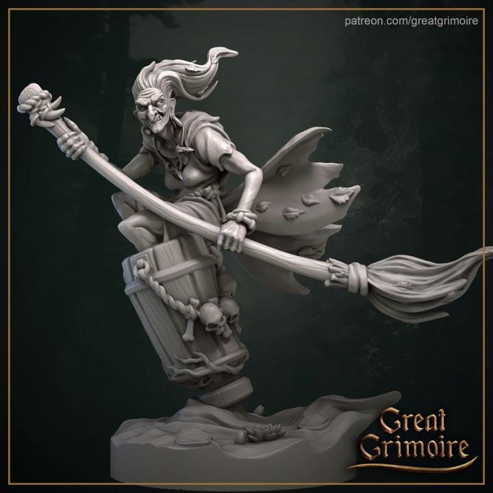 Baba Yaga Witch Halloween Miniature for Dungeons and Dragons 28mm/32mm TTRPG Barrel with Skulls dark folklore Baba Yaga - GG