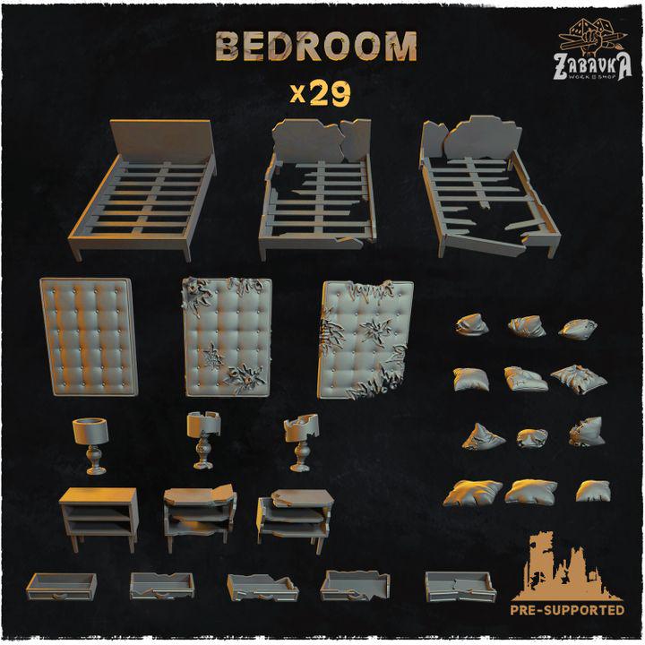 29pc Bedroom (Basing Bits 2.0) 28mm/32mm Scale Destroyed Furniture Scatter Dystopian Basing Materials Post-apocalyptic Household SceneryZbW