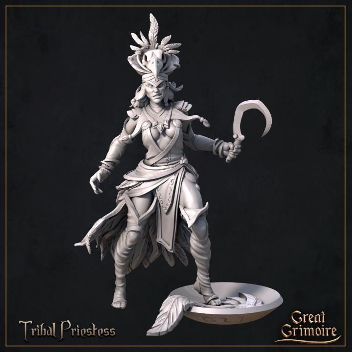 Tribal Priestess Dungeons and Dragons 28mm/32mm/38mm Mini RPG Tabletop Miniature DnD Painting Pathfinder 5e DnD - GG