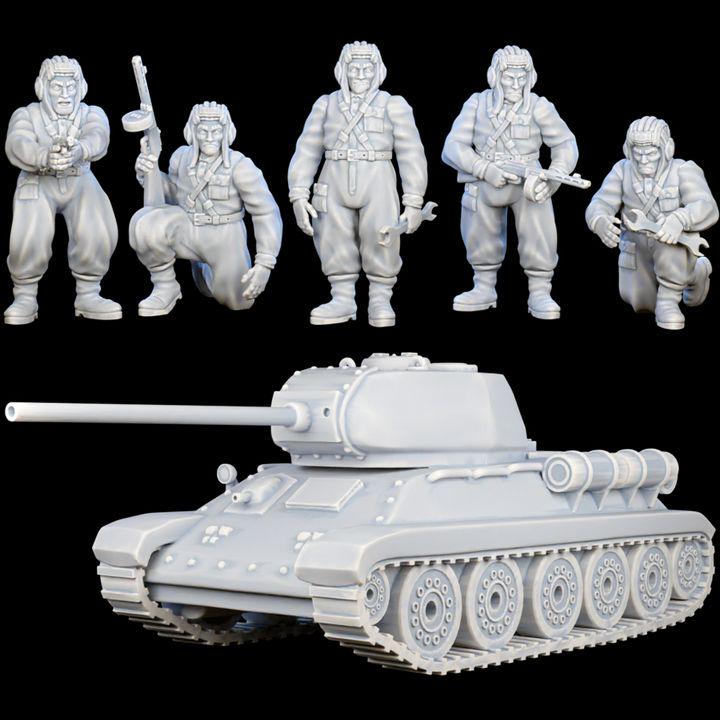 5pc Tank Crew Soldiers and Tank Miniature WWII for TTRPGs 15mm/25mm/28mm/32mm WW2 Soldiers Soviet Union Russia Army men Wargame Soldiers