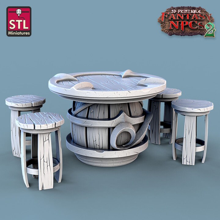 Winemakers Set, DnD, Dungeons and Dragons, Tavern Furniture, DnD Scatter Terrain, 28mm 32mm, Barrels, Wine Miniature Terrain, Furniture