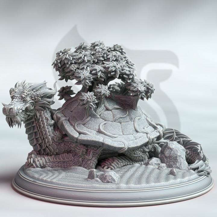 Eastern Dragon Turtle Miniature DnD Dungeons and Dragons 28mm/32mm TTRPG Wargame Dragon Creature Fantasy RPG Detailed 12K Miniature